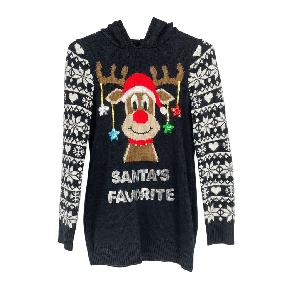 NOBO Black‎ Women's Christmas Hoodie Sweater Santa’s Favorite - Size S/CH 3-5